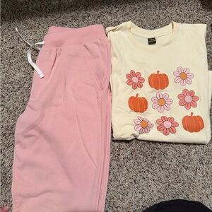 Pink Sweatpants and Cream Graphic Tee Set